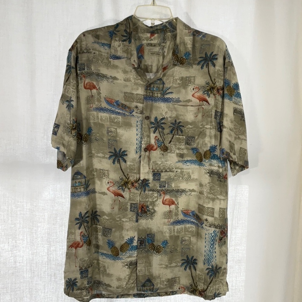 Batik Bay Tropical Flamingo Print Shirt-Size Large